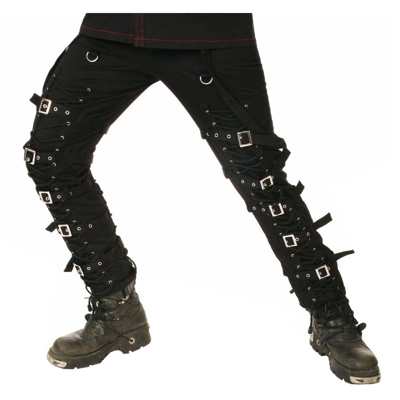 Men Gothic Threads Pant Goth Punk Cyber Black Buckle Pant Zips Straps Trousers Pants